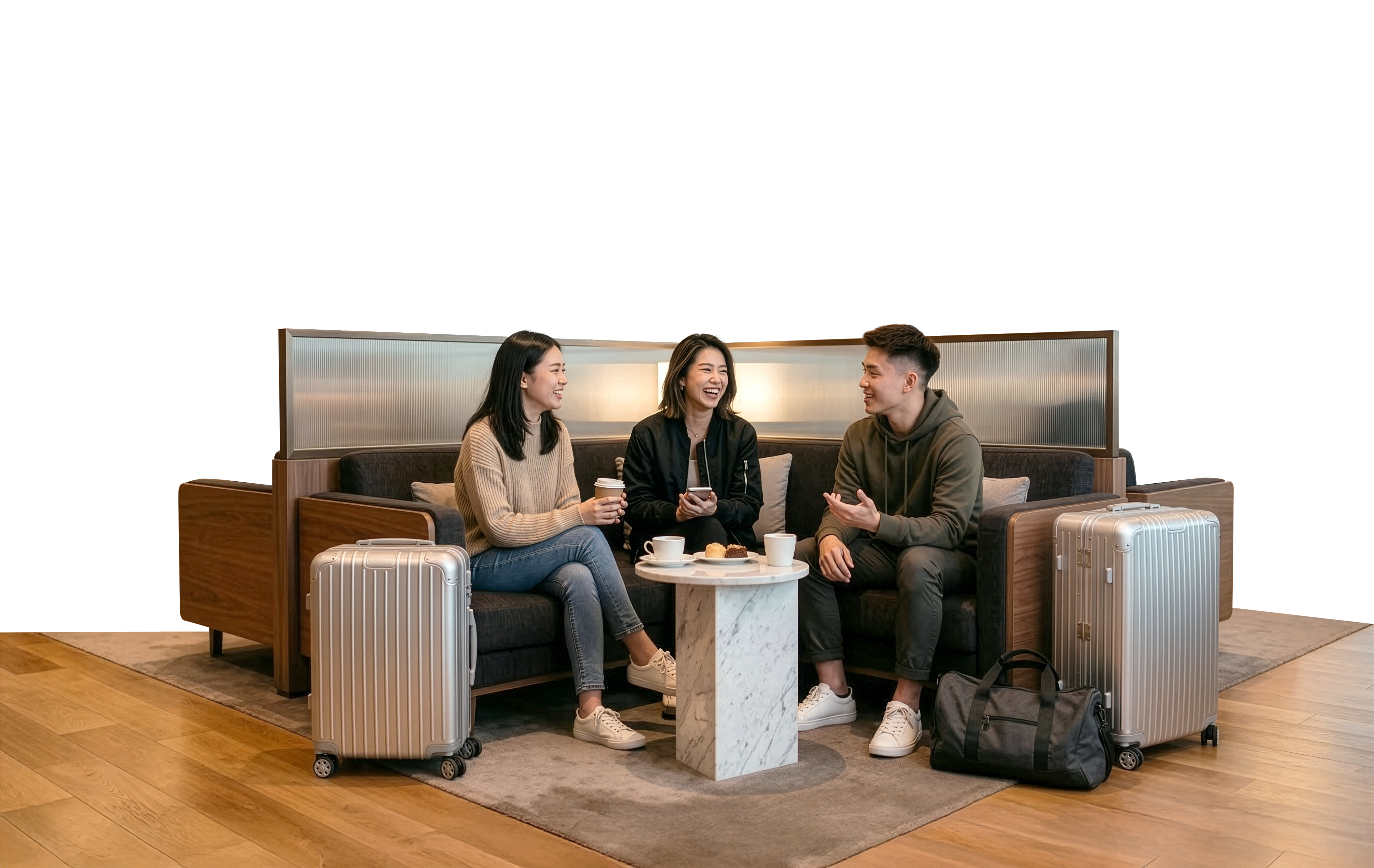 ผู้โดยสารกำลังนั่งพักผ่อนในห้องรับรองสนามบิน